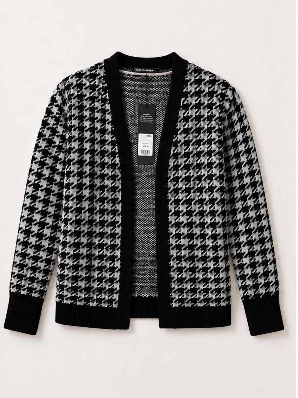 Fashion Nova True Desires Houndstooth Cardigan Black White Size M NWT